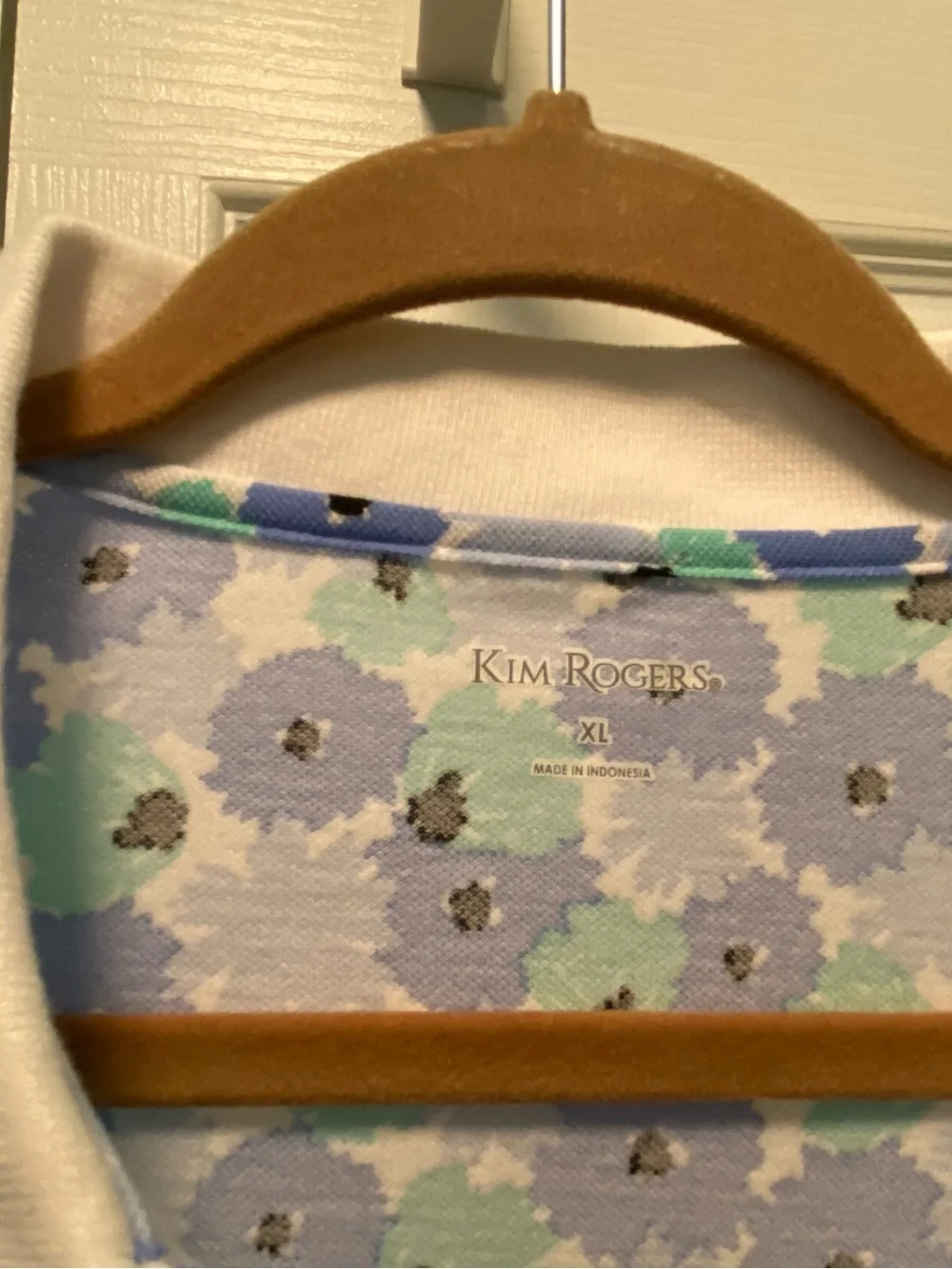 Kim Rogers Polo Shirt Blue/Green Floral Print with White Collar XL New With Tag